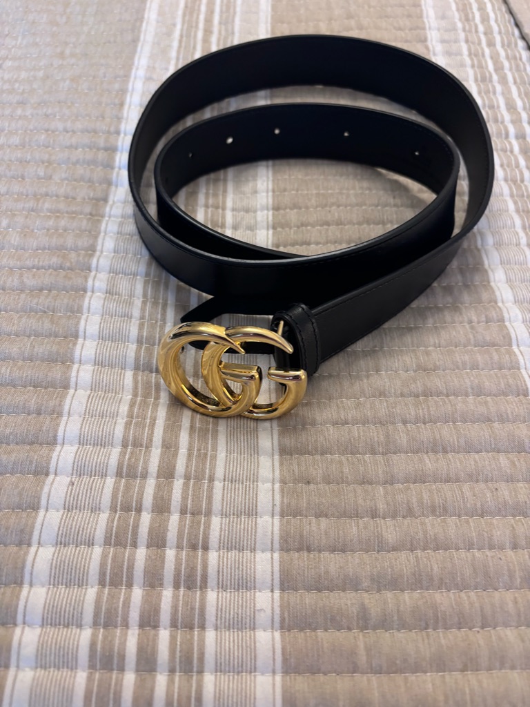 Authentic Gucci Black Leather Belt With Gold Hardware Accent